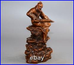 Chinese Antiques Boxwood Wood Carving Figure Statue Wooden Sculpture Decor Art