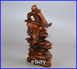 Chinese Antiques Boxwood Wood Carving Figure Statue Wooden Sculpture Decor Art