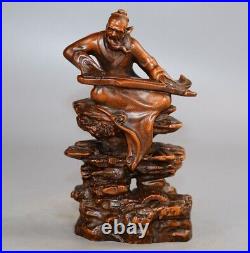 Chinese Antiques Boxwood Wood Carving Figure Statue Wooden Sculpture Decor Art