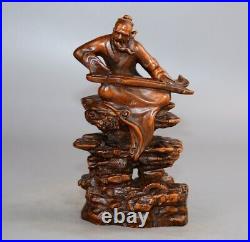 Chinese Antiques Boxwood Wood Carving Figure Statue Wooden Sculpture Decor Art