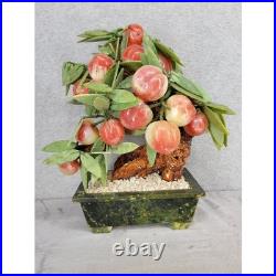 Chinese Carved Gemstone Peach Tree Quartz Jade Like Leaves Bonsai Lucky Tree 15