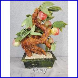 Chinese Carved Gemstone Peach Tree Quartz Jade Like Leaves Bonsai Lucky Tree 15