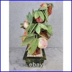 Chinese Carved Gemstone Peach Tree Quartz Jade Like Leaves Bonsai Lucky Tree 15