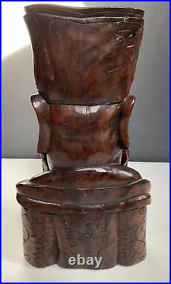 Chinese Kongzi Confucious Head Bust Solid Wood Sculpture Vintage