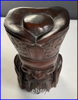 Chinese Kongzi Confucious Head Bust Solid Wood Sculpture Vintage