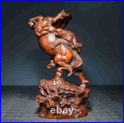Chinese Natural Boxwood Hand-carved Exquisite Horse with Monkey Statue 6667