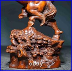 Chinese Natural Boxwood Hand-carved Exquisite Horse with Monkey Statue 6667