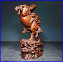 Chinese Natural Boxwood Hand-carved Exquisite Horse with Monkey Statue 6667