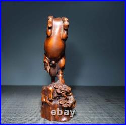 Chinese Natural Boxwood Hand-carved Exquisite Horse with Monkey Statue 6667