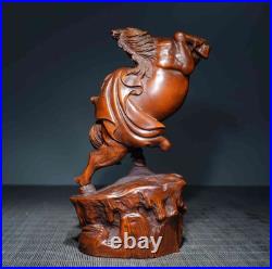 Chinese Natural Boxwood Hand-carved Exquisite Horse with Monkey Statue 6667