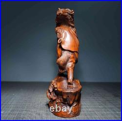 Chinese Natural Boxwood Hand-carved Exquisite Horse with Monkey Statue 6667