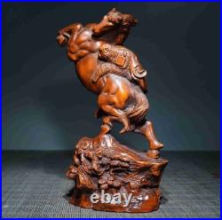 Chinese Natural Boxwood Hand-carved Exquisite Horse with Monkey Statue 6667