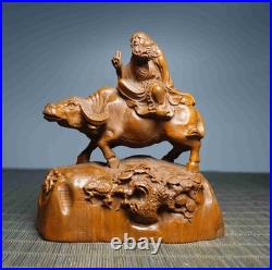 Chinese Natural Boxwood Hand-carved Exquisite Laozi Leaving the Pass Statue 5806