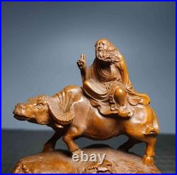 Chinese Natural Boxwood Hand-carved Exquisite Laozi Leaving the Pass Statue 5806