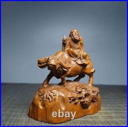 Chinese Natural Boxwood Hand-carved Exquisite Laozi Leaving the Pass Statue 5806