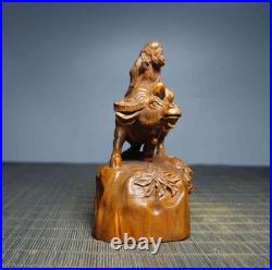 Chinese Natural Boxwood Hand-carved Exquisite Laozi Leaving the Pass Statue 5806