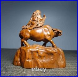 Chinese Natural Boxwood Hand-carved Exquisite Laozi Leaving the Pass Statue 5806