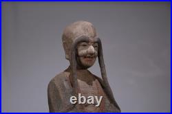 Chinese Old Wood Carved Painted Exquisite Long Eyebrow Arhat Statue 7989