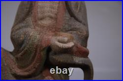 Chinese Old Wood Carved Painted Exquisite Long Eyebrow Arhat Statue 7989