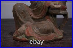 Chinese Old Wood Carved Painted Exquisite Long Eyebrow Arhat Statue 7989