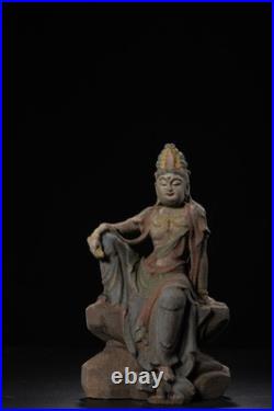 Chinese Old Wood Carved Painted Exquisite Relaxed Pose Avalokitesvara Statue7991