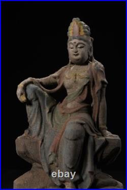 Chinese Old Wood Carved Painted Exquisite Relaxed Pose Avalokitesvara Statue7991