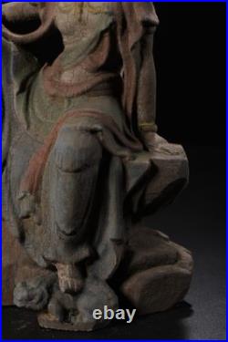 Chinese Old Wood Carved Painted Exquisite Relaxed Pose Avalokitesvara Statue7991