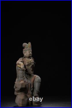 Chinese Old Wood Carved Painted Exquisite Relaxed Pose Avalokitesvara Statue7991