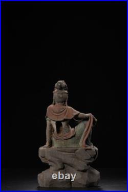 Chinese Old Wood Carved Painted Exquisite Relaxed Pose Avalokitesvara Statue7991