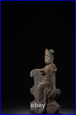 Chinese Old Wood Carved Painted Exquisite Relaxed Pose Avalokitesvara Statue7991 Chinese Old Wood Carved Painted Exquisite Relaxed Pose Avalokitesvara Statue7991