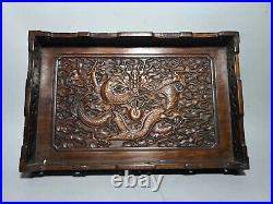 Chinese Qing Dynasty old antique Yellow wood Hand carving dragon tray EVO