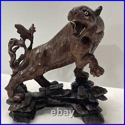 Chinese Wood Carving Sculpture Scholar Art Scholar Statue Tiger 1940's Older