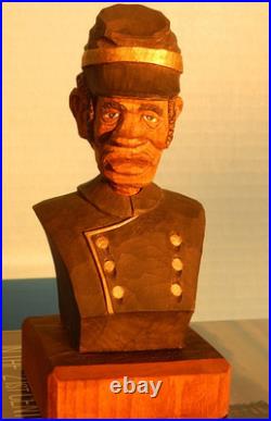 Claude Bolton Buffalo Soldier Union Cavalry Cowboy Wood Carving, Original 1984