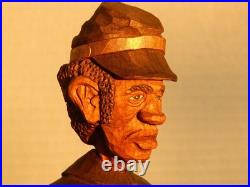 Claude Bolton Buffalo Soldier Union Cavalry Cowboy Wood Carving, Original 1984