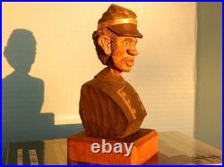 Claude Bolton Buffalo Soldier Union Cavalry Cowboy Wood Carving, Original 1984