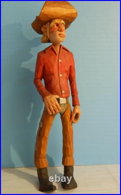 Claude Bolton Cowboy Wood Carving, Original Caricature, 12.5 in. 1983, Rare Claude Bolton Cowboy Wood Carving, Original Caricature, 12.5 in. 1983, Rare