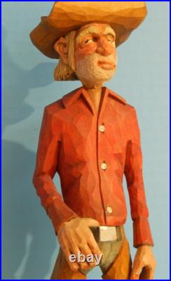 Claude Bolton Cowboy Wood Carving, Original Caricature, 12.5 in. 1983, Rare Claude Bolton Cowboy Wood Carving, Original Caricature, 12.5 in. 1983, Rare
