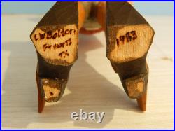 Claude Bolton Cowboy Wood Carving, Original Caricature, 12.5 in. 1983, Rare Claude Bolton Cowboy Wood Carving, Original Caricature, 12.5 in. 1983, Rare