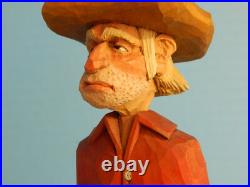 Claude Bolton Cowboy Wood Carving, Original Caricature, 12.5 in. 1983, Rare Claude Bolton Cowboy Wood Carving, Original Caricature, 12.5 in. 1983, Rare