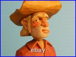 Claude Bolton Cowboy Wood Carving, Original Caricature, 12.5 in. 1983, Rare Claude Bolton Cowboy Wood Carving, Original Caricature, 12.5 in. 1983, Rare