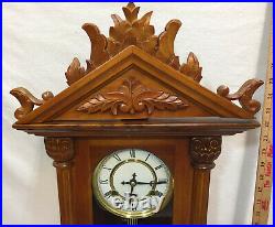 Clock Chime Wall Hanging Wood Ornate Carving Wind Up 30 Long Wooden Strike