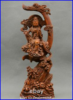Collect Chinese boxwood Hand carved beautiful woman goddess of the moon statue