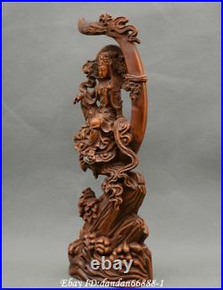 Collect Chinese boxwood Hand carved beautiful woman goddess of the moon statue