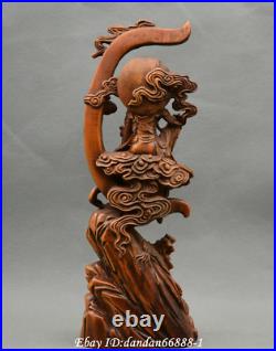 Collect Chinese boxwood Hand carved beautiful woman goddess of the moon statue