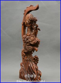 Collect Chinese boxwood Hand carved beautiful woman goddess of the moon statue
