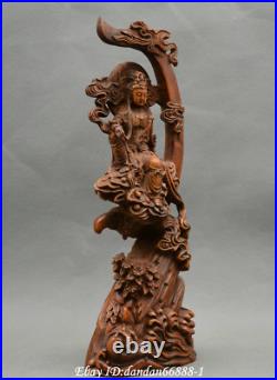 Collect Chinese boxwood Hand carved beautiful woman goddess of the moon statue