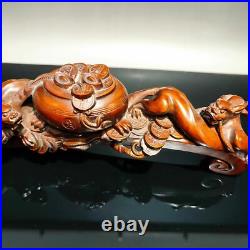 Collect carved wooden home decor dragon wood carving sculpture room statue ruyi