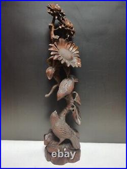 Collectibles Sunflower Statue Desktop Art Ornaments Woodcarving Magpie sculpture