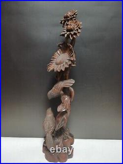 Collectibles Sunflower Statue Desktop Art Ornaments Woodcarving Magpie sculpture