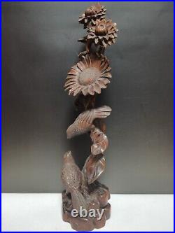 Collectibles Sunflower Statue Desktop Art Ornaments Woodcarving Magpie sculpture